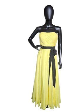 100% Silk Yellow/Black A-Line Formal Dress - Alyce Designs